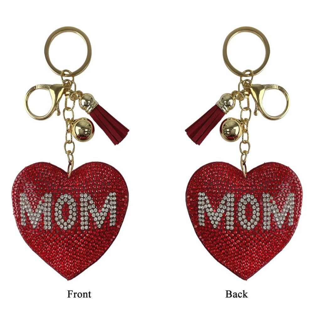 Mom Heart Double Sided Rhinestones Keychain Charm for Purse and Backpack